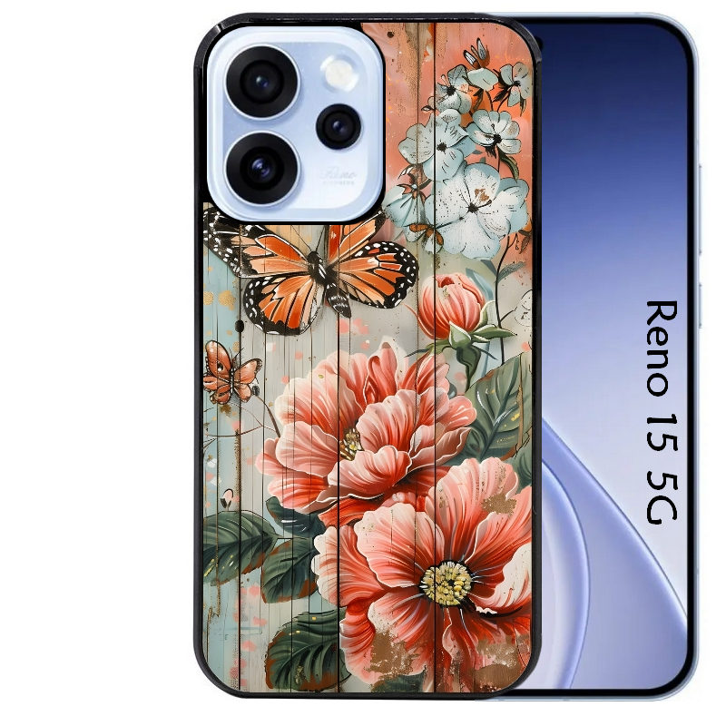 Coque noire taperso pour OPPO Reno 15 et F FS 5G avec motif bois et papillon 3 protection antichoc personnalisée