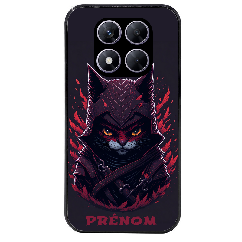 Coque noire taperso pour Redmi Note 14 et PRO PLUS 4G 5G avec motif chat samourai personnalise protection antichoc personnalisée