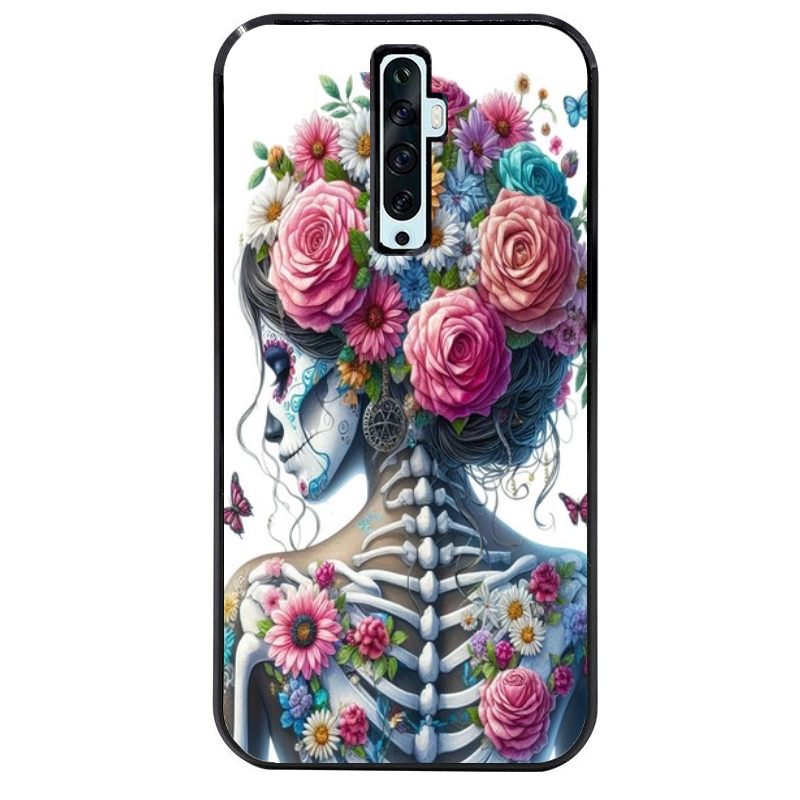 Coque noire taperso pour OPPO Reno 2 et 2Z avec motif tete de mort calavera papillon protection antichoc personnalisée