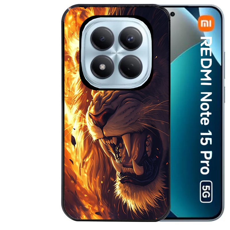 Coque noire taperso pour Redmi Note 15 et PRO PLUS 4G 5G avec motif lion flamme protection antichoc personnalisée