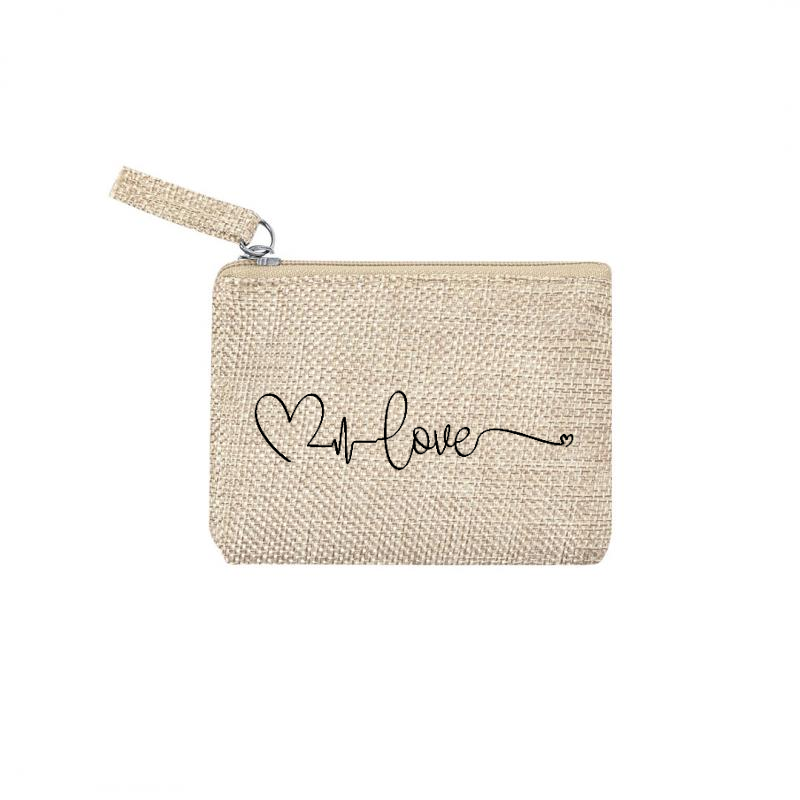 Pochette personnalisée love et coeur en jute et doré en jute et doré