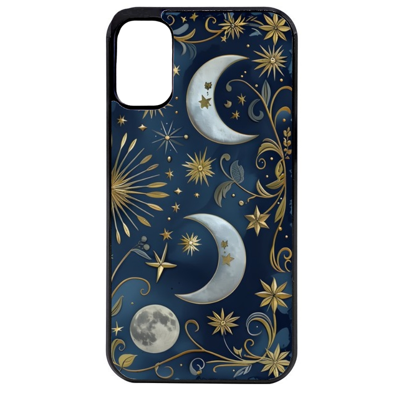 Coque noire taperso pour Moto E13 E14 E15 avec motif lune et etoile protection antichoc personnalisée