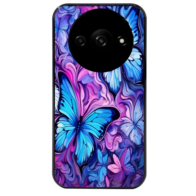 Coque noire taperso pour Redmi A3 avec motif papillon violet uv protection antichoc personnalisée
