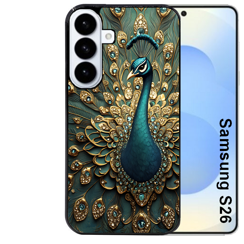 Coque noire taperso pour galaxy S26 et PLUS ULTRA FE avec motif paon bijoux protection antichoc personnalisée