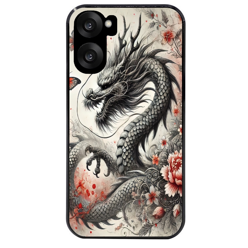 Coque noire taperso pour OnePlus Nord CE5 avec motif dragon japan protection antichoc personnalisée