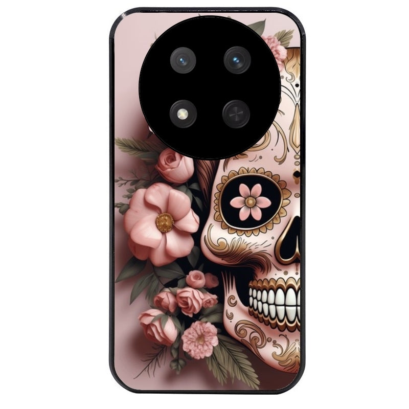 Coque noire taperso pour Magic 7 LITE et PRO avec motif tete de mort calavera rose protection antichoc personnalisée