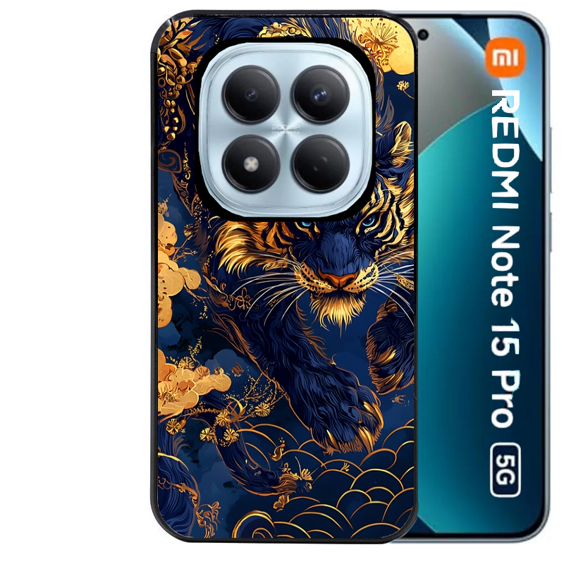 Coque noire taperso pour Redmi Note 15 et PRO PLUS 4G 5G avec motif tigre et fleur protection antichoc personnalisée