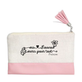 Pochette personnalisée motif nounou merci en toile et simili cuir personnalisée