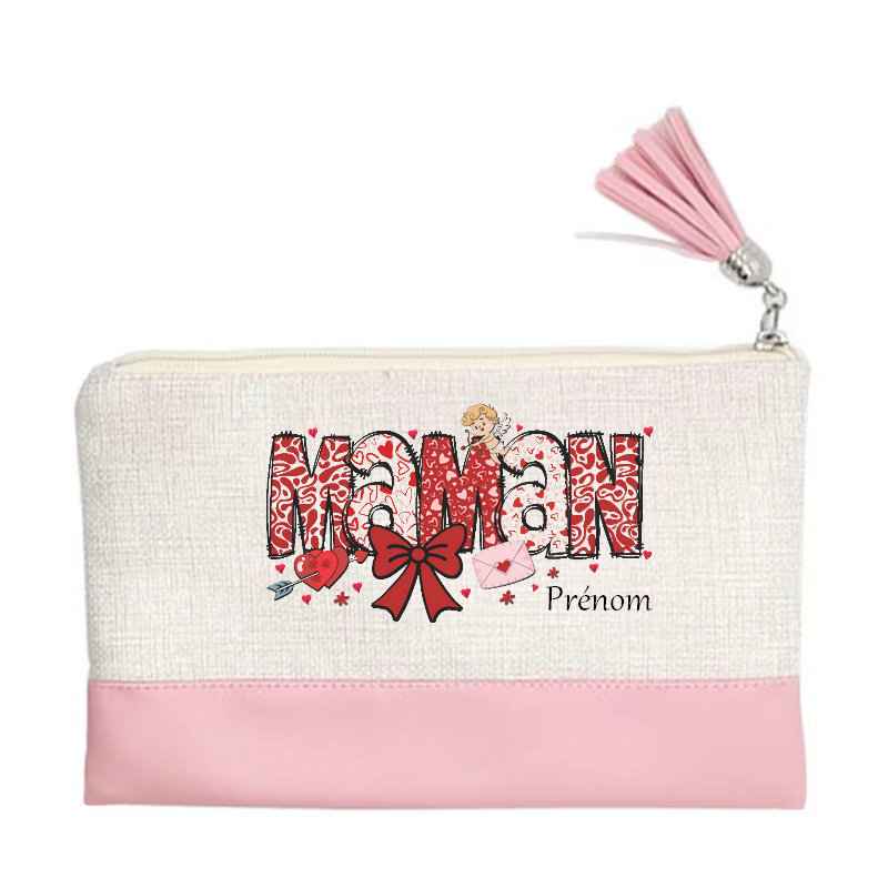 Pochette personnalisée motif maman ange en toile et simili cuir personnalisée