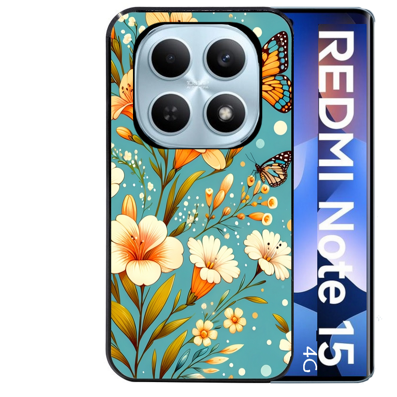 Coque noire taperso pour Redmi Note 15 et PRO PLUS 4G 5G avec motif fleur orange protection antichoc personnalisée