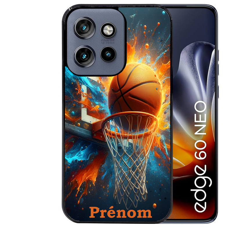 Coque noire taperso pour Moto Edge 60 et Neo Fusion Pro avec motif basket ball color personnalise protection antichoc personnalisée