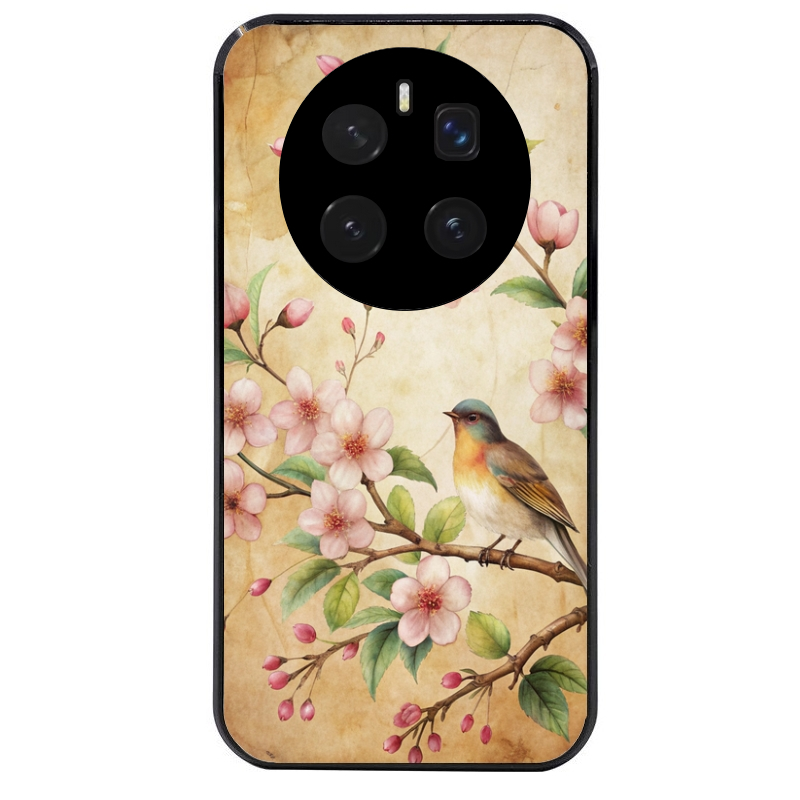 Coque noire taperso pour Magic 7 LITE et PRO avec motif fleur et colibri protection antichoc personnalisée