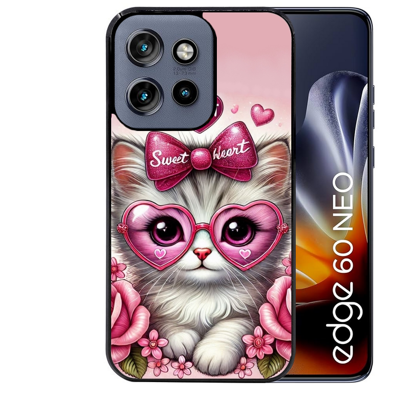 Coque noire taperso pour Moto Edge 60 et Neo Fusion Pro avec motif chat lunettes protection antichoc personnalisée