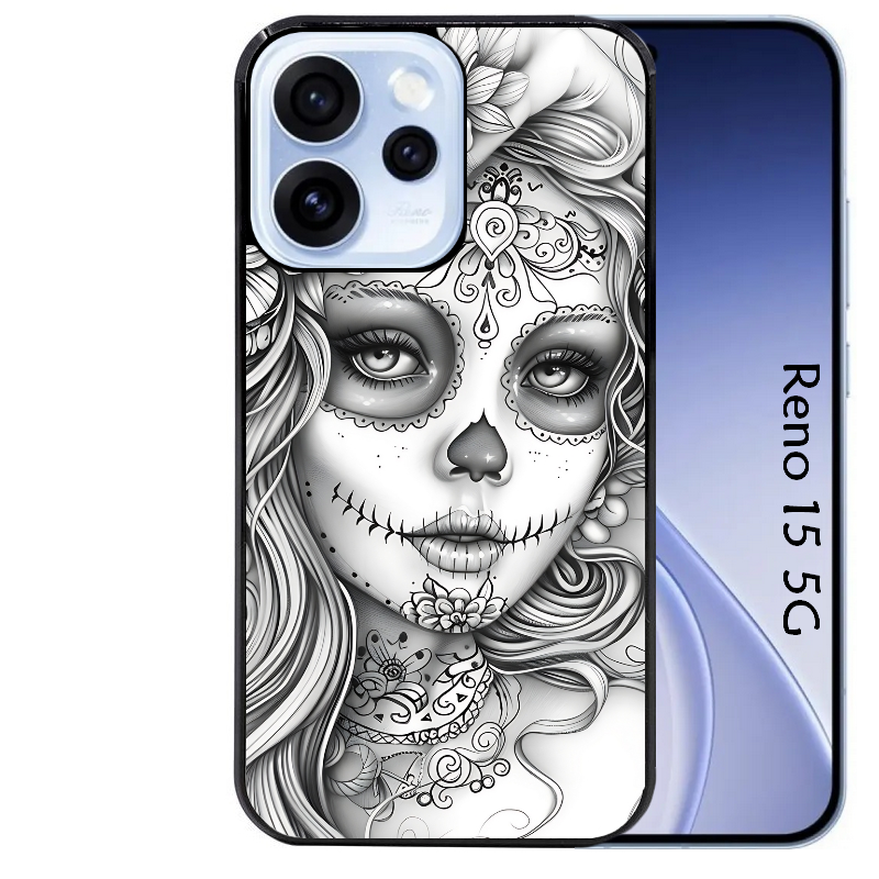Coque noire taperso pour OPPO Reno 15 et F FS 5G avec motif mort calavera tatoo protection antichoc personnalisée