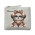 Porte monnaie personnalisé chien leopard ivoire en feutrine en feutrine ivoire