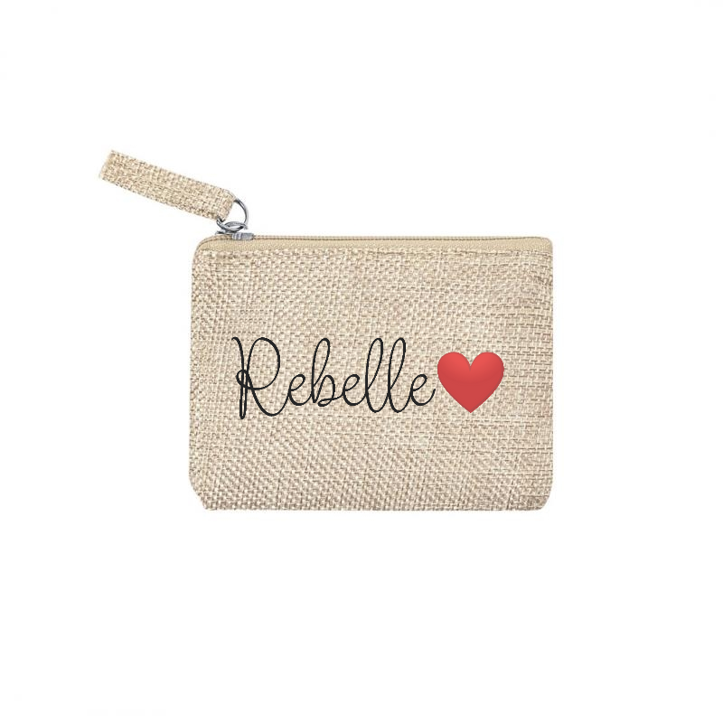Pochette motif rebelle et cœur en toile et simili cuir