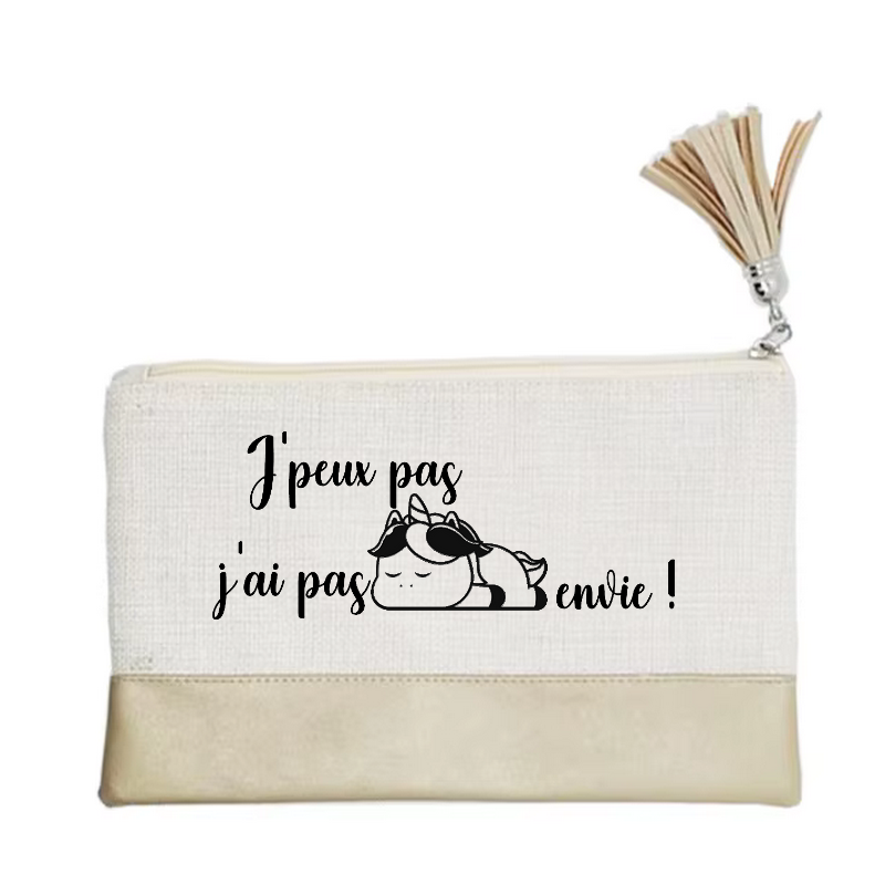 Pochette motif licorne paresseuse en toile et simili cuir