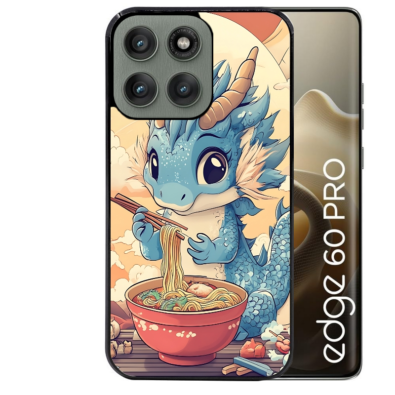 Coque noire taperso pour Moto Edge 60 et Neo Fusion Pro avec motif dragon ramen 2 protection antichoc personnalisée