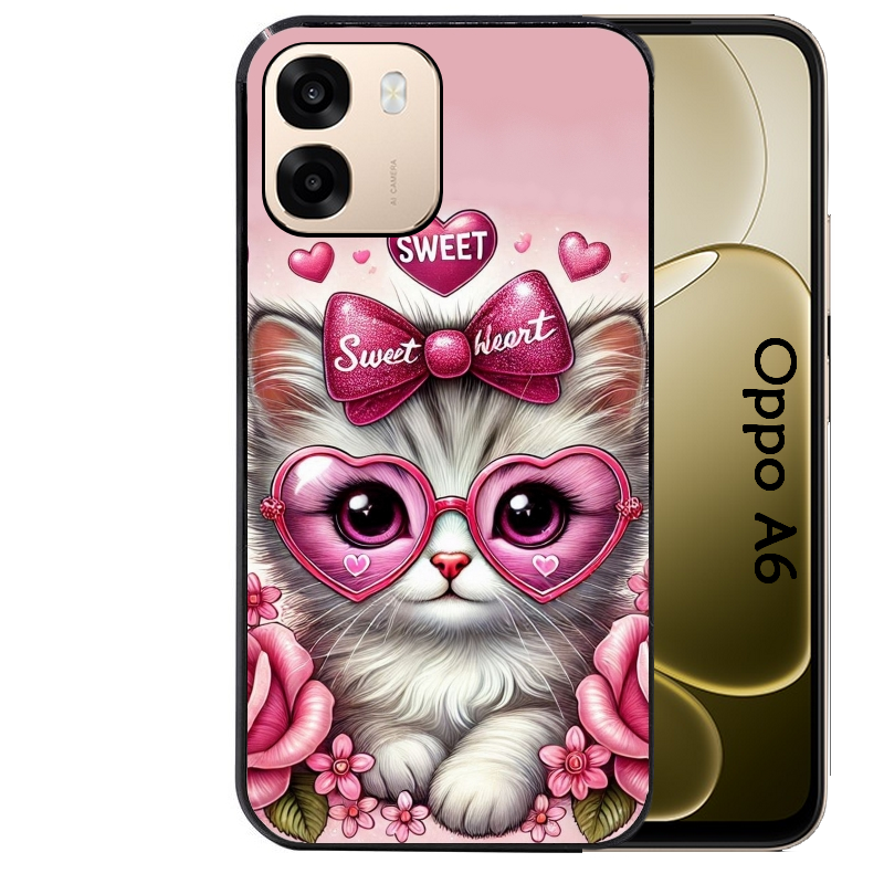Coque noire taperso pour OPPO A6 A6X 4G et 5G avec motif chat lunettes protection antichoc personnalisée