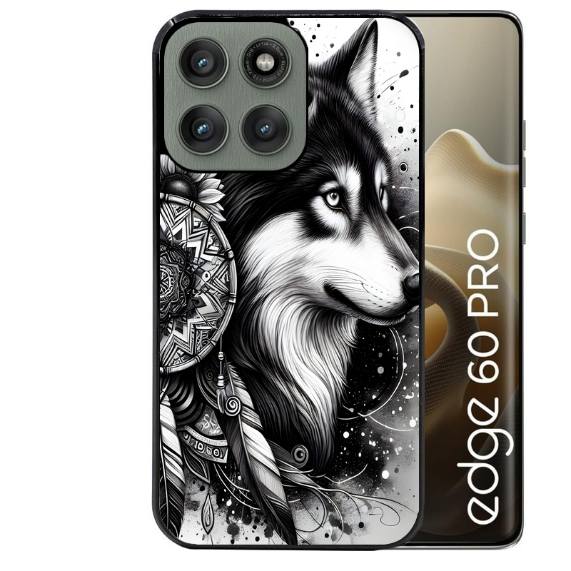 Coque noire taperso pour Moto Edge 60 et Neo Fusion Pro avec motif loup dreamcatcher protection antichoc personnalisée
