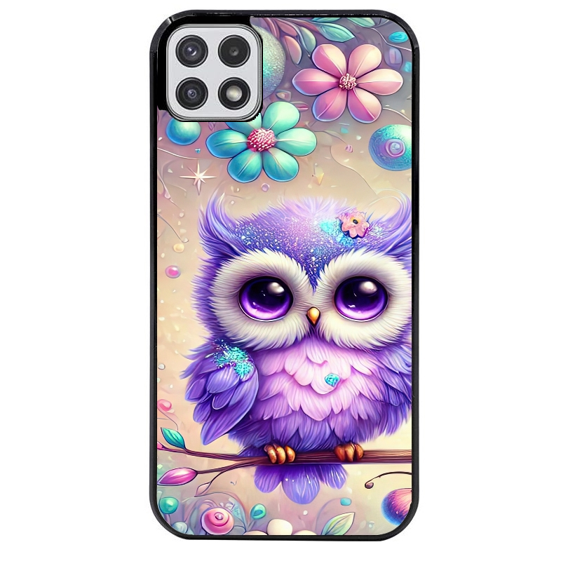 Coque noire taperso pour galaxy A22 A32 A52 A52S 4G 5G  avec motif chouette violette protection antichoc personnalisée