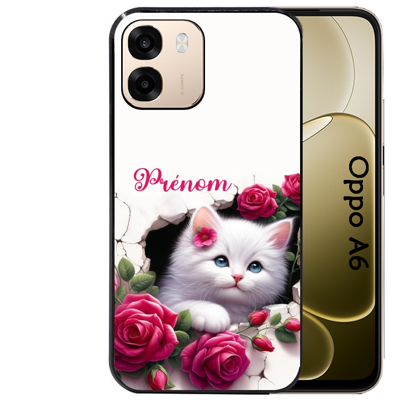 Coque noire taperso pour OPPO A6 A6X 4G et 5G avec motif chat fleurs personnalisee protection antichoc personnalisée