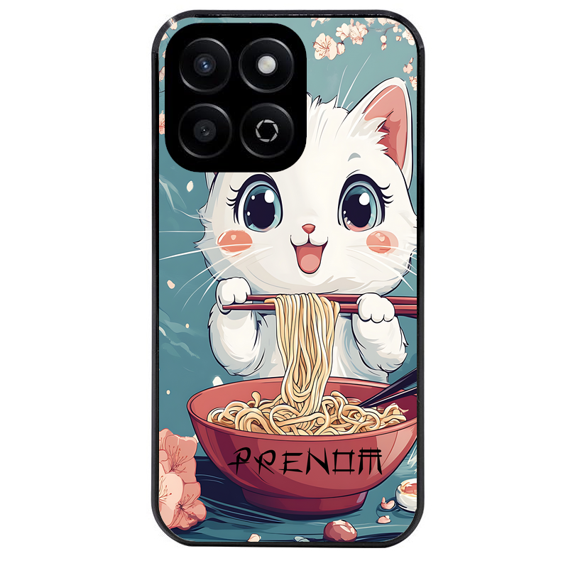 Coque noire taperso pour Honor 70 LITE 90 et LITE avec motif chat ramen cerisier protection antichoc personnalisée