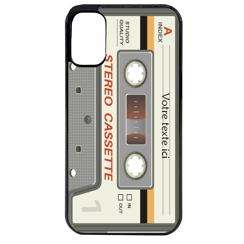 Coque noire taperso pour Moto E13 E14 E15 avec motif cassette grise personnalisable protection antichoc personnalisée
