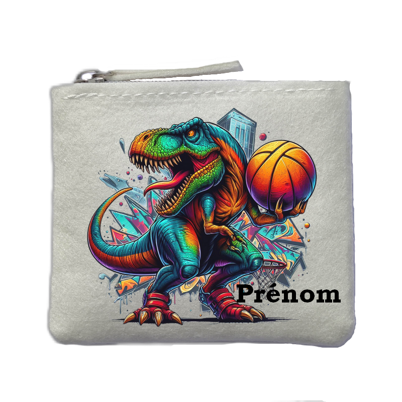 Porte monnaie personnalisé dinosaure basket ivoire en feutrine en feutrine ivoire