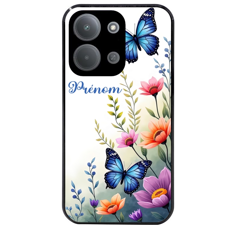 Coque noire taperso pour POCO C85 avec motif papillon prenom personnalisee protection antichoc personnalisée