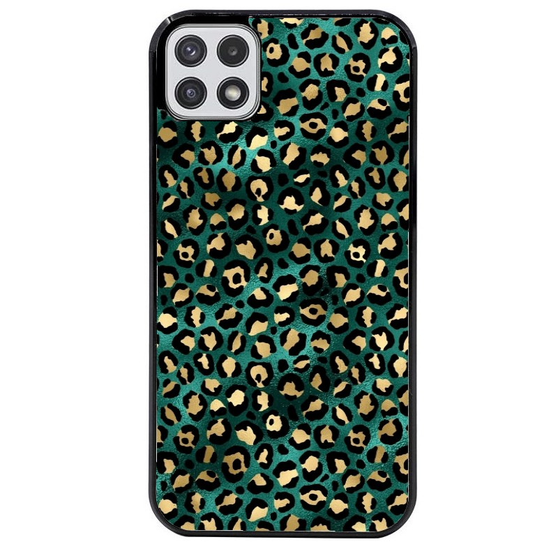 Coque noire taperso pour galaxy A22 A32 A52 A52S 4G 5G  avec motif leopard vert protection antichoc personnalisée