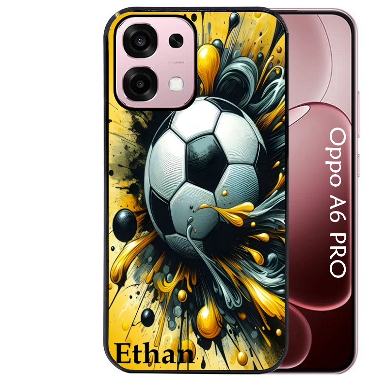 Coque noire taperso pour OPPO A6 PRO 4G et 5G avec motif football personnalisee protection antichoc personnalisée