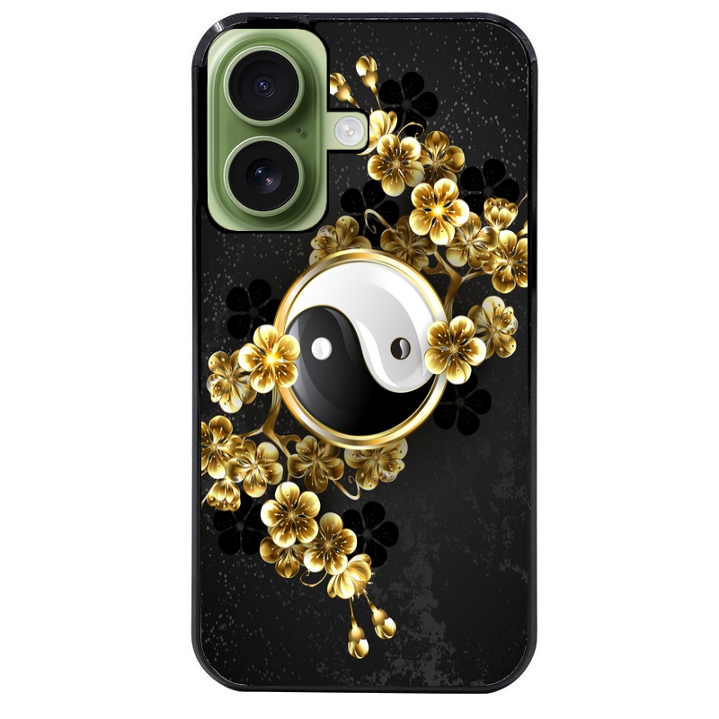 Coque noire taperso pour Iphone 17 17E AIR MAX PRO avec motif yin yang et fleur protection antichoc personnalisée