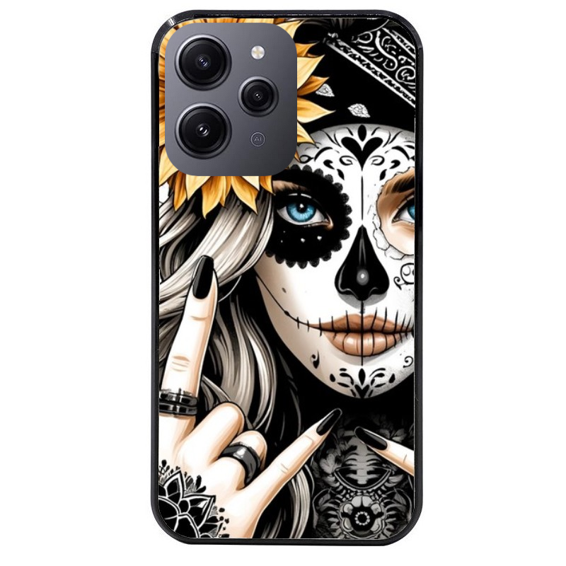 Coque noire taperso pour Redmi 12 4G et 5G avec motif tete de mort tatoo protection antichoc personnalisée