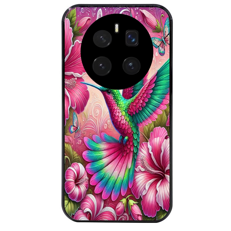 Coque noire taperso pour Magic 7 LITE et PRO avec motif colibri et fleurs protection antichoc personnalisée