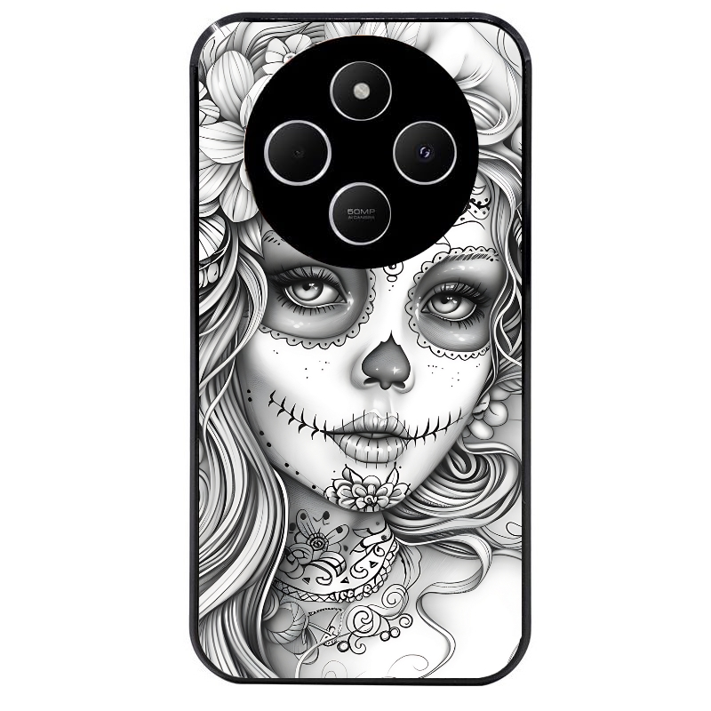 Coque noire taperso pour POCO C75 avec motif mort calavera tatoo protection antichoc personnalisée