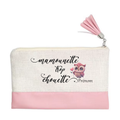 Pochette personnalisée motif maman chouette en toile et simili cuir personnalisée