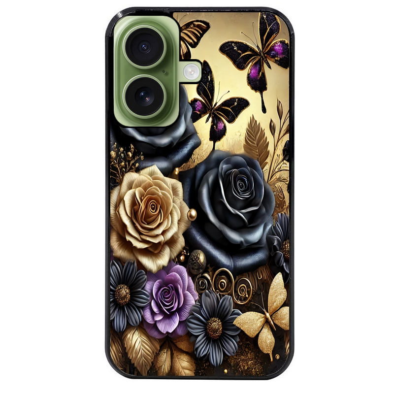 Coque noire taperso pour Iphone 16 16E PLUS MAX PRO avec motif papillon gothic protection antichoc personnalisée