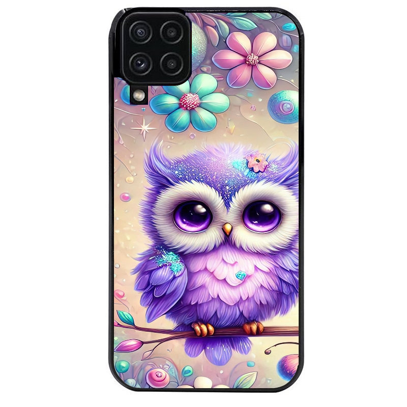 Coque noire taperso pour galaxy A22 A32 A52 A52S 4G 5G  avec motif chouette violette protection antichoc personnalisée