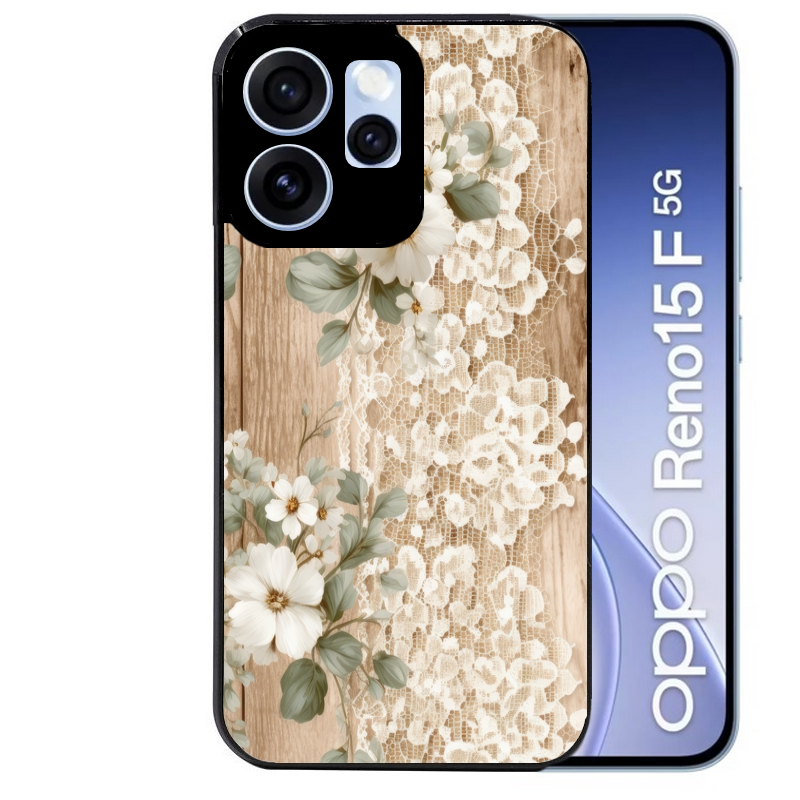 Coque noire taperso pour OPPO Reno 15 et F FS 5G avec motif bois et dentelle 1 protection antichoc personnalisée