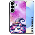 Coque noire taperso pour galaxy S26 et PLUS ULTRA FE avec motif licorne magic avec prenom protection antichoc personnalisée