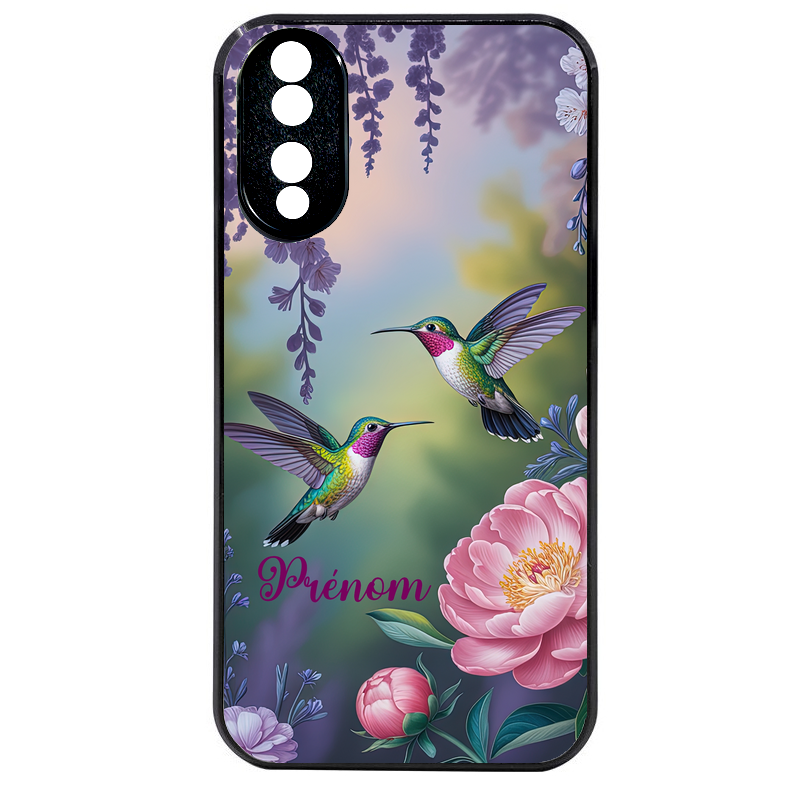 Coque noire taperso pour Honor 70 LITE 90 et LITE avec motif colibri couple personnalise protection antichoc personnalisée