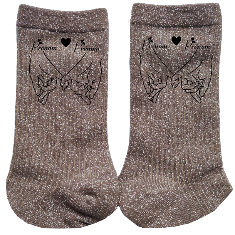 Chaussettes personnalisée paillettes bronze motif couple amour