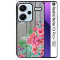 Coque noire taperso pour Redmi Note 13 PRO PLUS 5G avec motif bois gris et fleur rose protection antichoc personnalisée