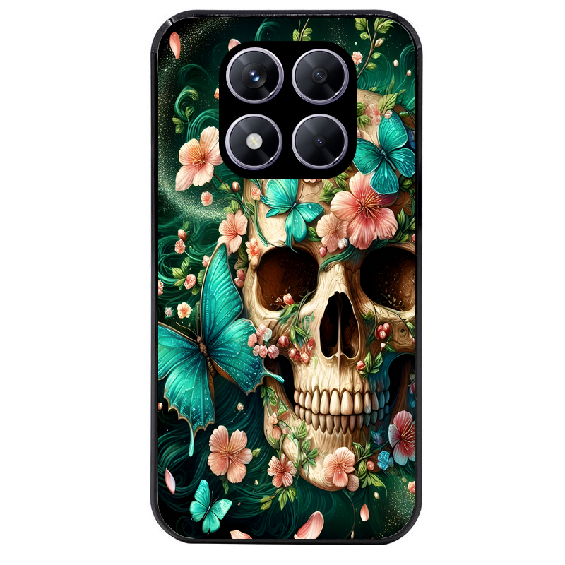 Coque noire taperso pour Redmi Note 14 et PRO PLUS 4G 5G avec motif tete de mort skull printemps protection antichoc personnalisée