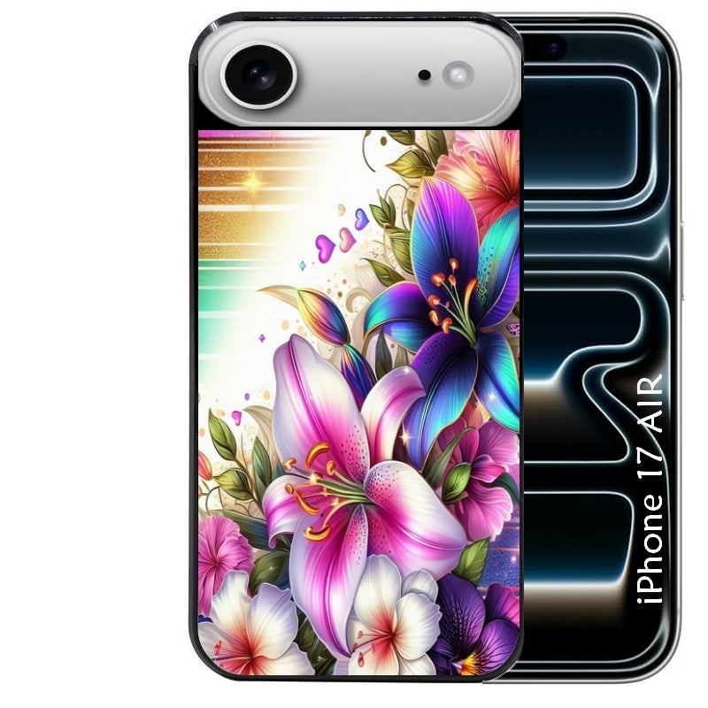 Coque noire taperso pour Iphone 17 17E AIR MAX PRO avec motif fleur fluo protection antichoc personnalisée