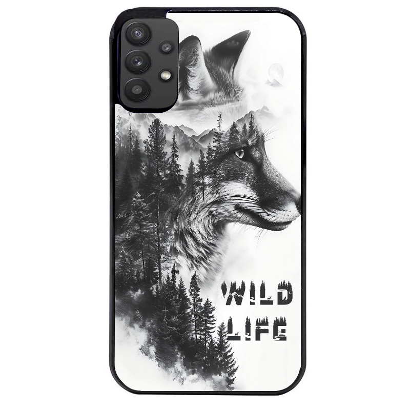 Coque noire taperso pour galaxy A22 A32 A52 A52S 4G 5G  avec motif renard fox wild protection antichoc personnalisée