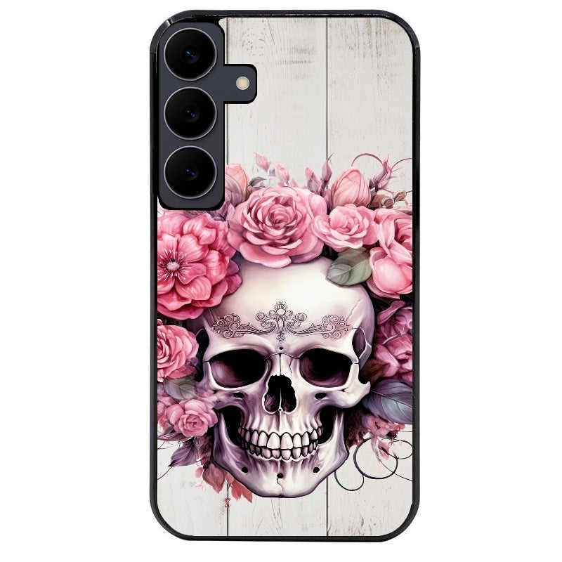 Coque noire taperso pour galaxy A06 A16 A26 A36 A56 avec motif tete de mort floral protection antichoc personnalisée