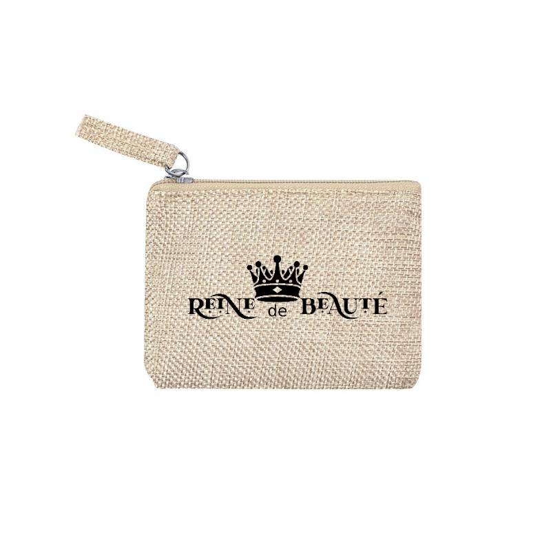Pochette personnalisée reine de beauté en jute et doré en jute et doré