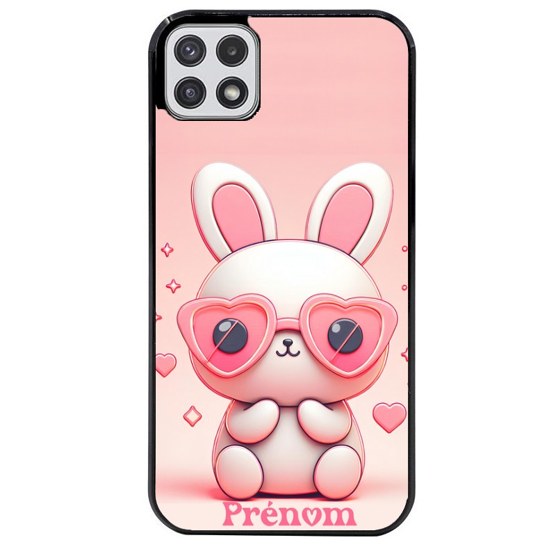 Coque noire taperso pour galaxy A22 A32 A52 A52S 4G 5G  avec motif lapin lunettes personnalisee protection antichoc personnalisée